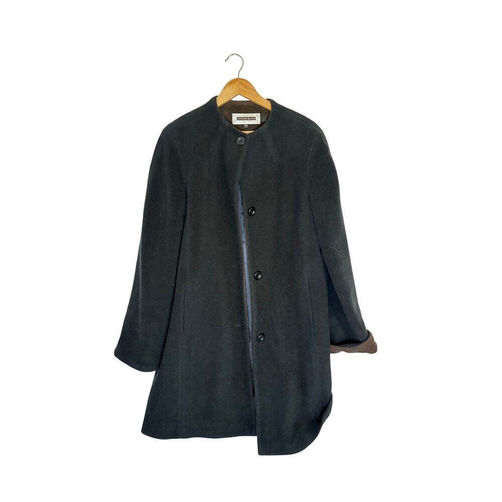 Vintage Kristen Blake Black Collarless Swing Coat Wool Blend MP